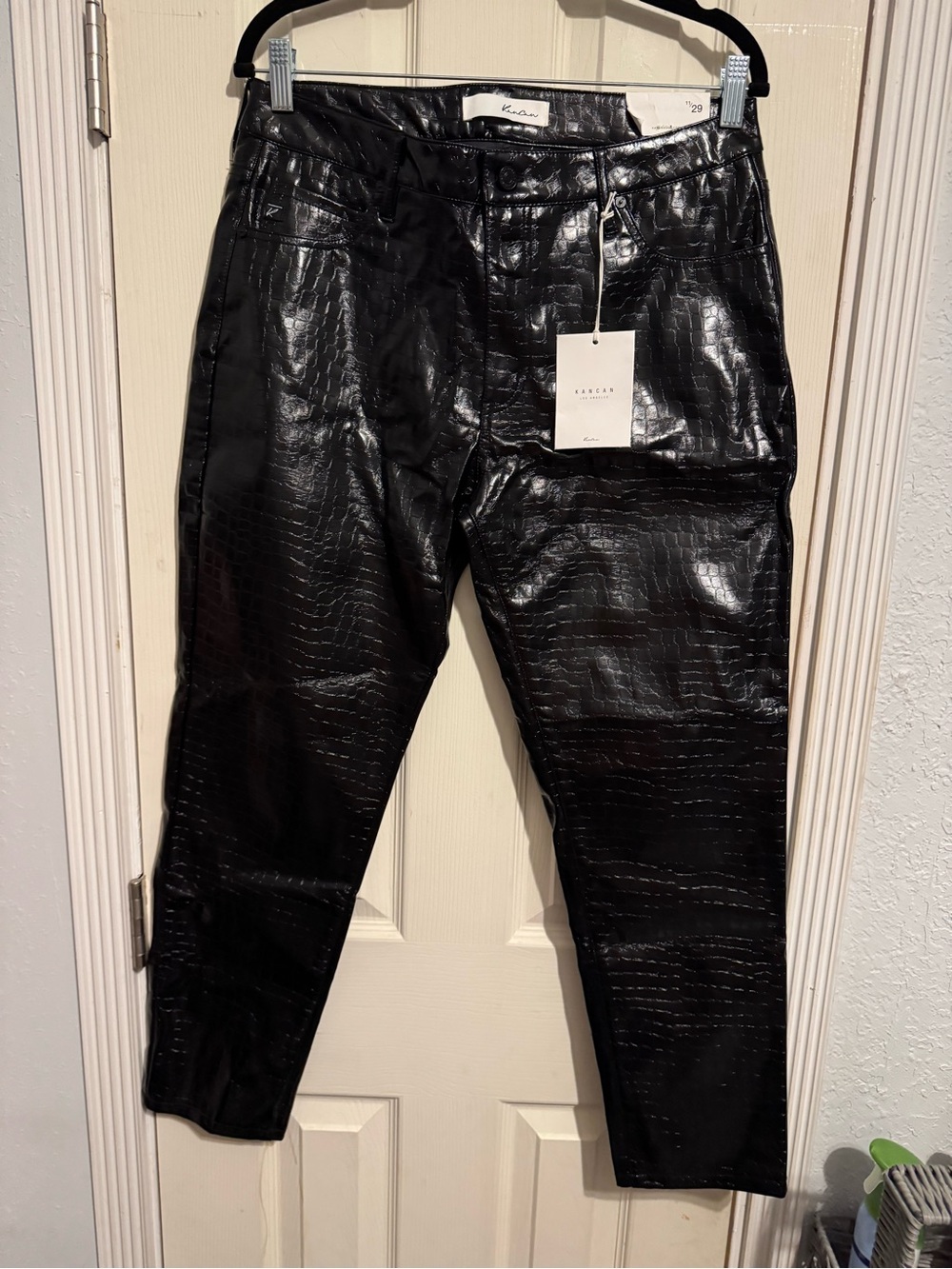 Black patent Croc-Embossed women’s pant